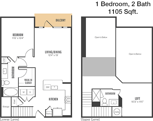 1,105 sq ft floorplan layout