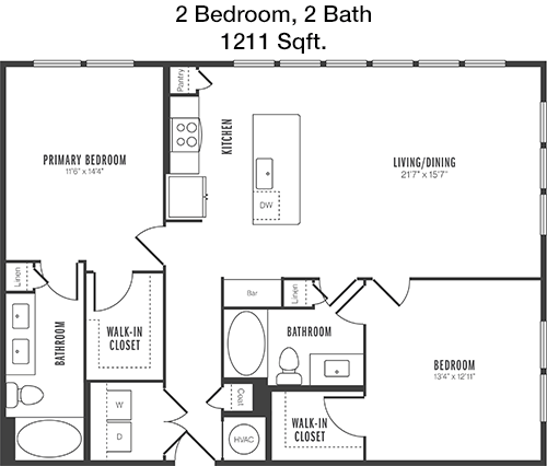 1,211 sq ft floorplan layout