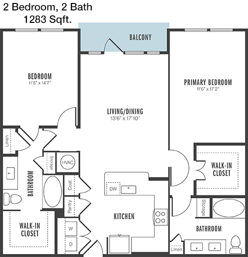 1,283 sq ft floorplan layout