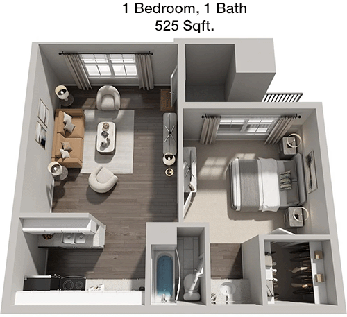 525 sq ft floorplan layout