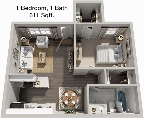 611 sq ft floorplan layout