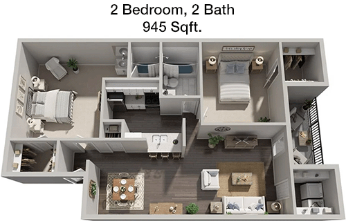 945 sq ft floorplan layout