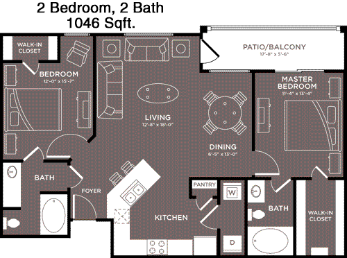 1,046 sq ft floorplan layout