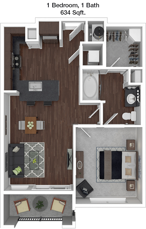 634 sq ft floorplan layout