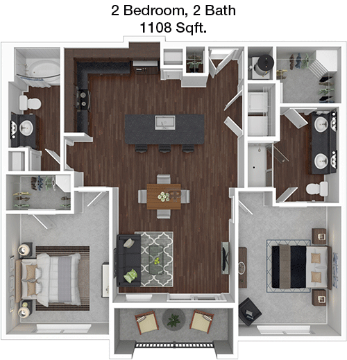 1,108 sq ft floorplan layout