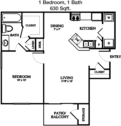 630 sq ft floorplan layout