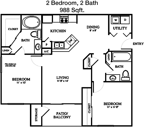 988 sq ft floorplan layout