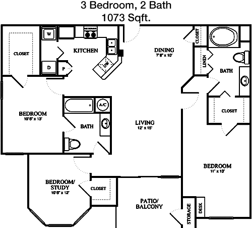 1,256 sq ft floorplan layout
