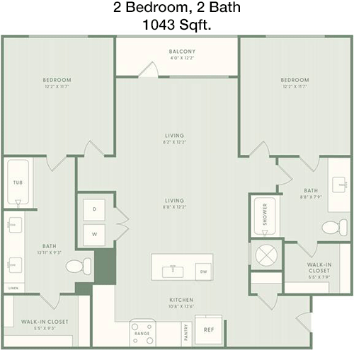 1,043 sq ft floorplan layout