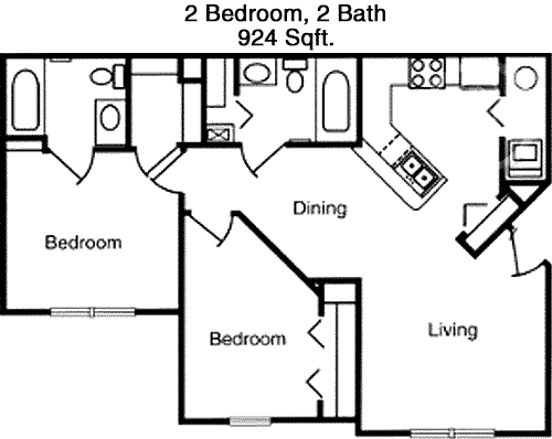 2 Bedroom 2 Bathroom Renovated floorplan layout