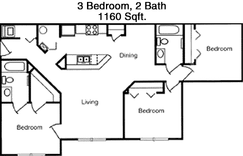 1,160 sq ft floorplan layout
