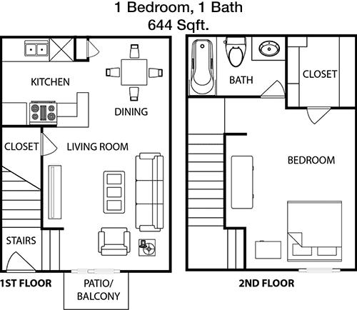 644 sq ft floorplan layout