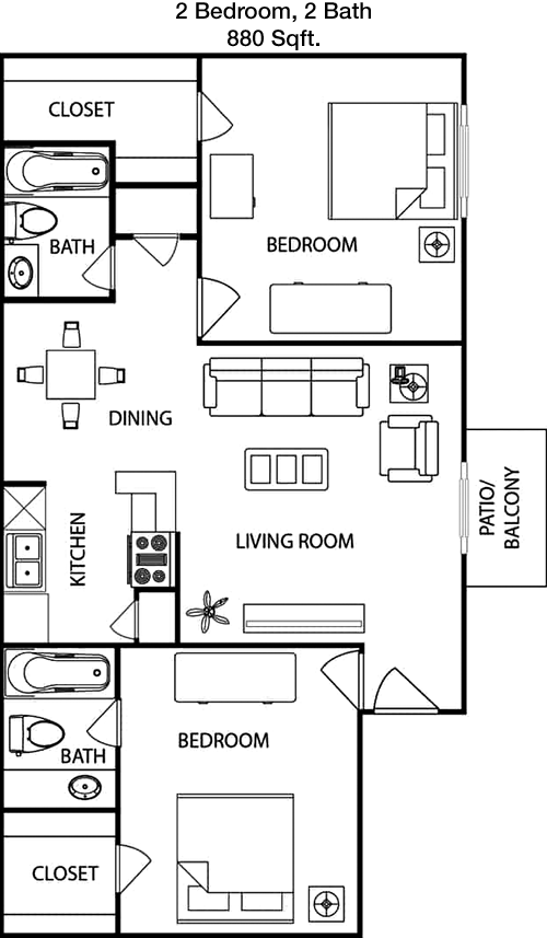 880 sq ft floorplan layout