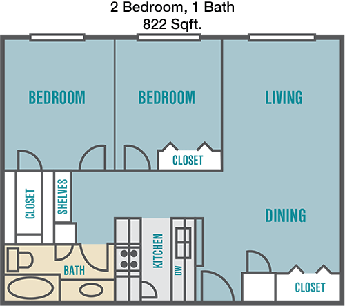 822 sq ft floorplan layout