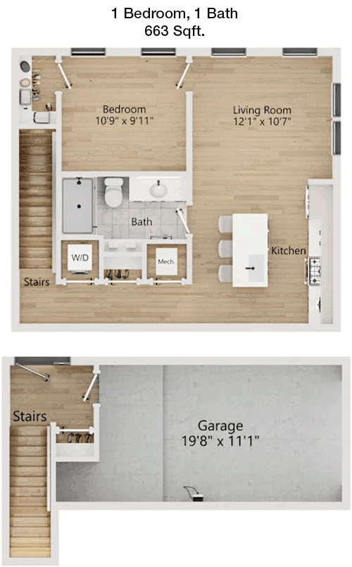 663 sq ft floorplan layout