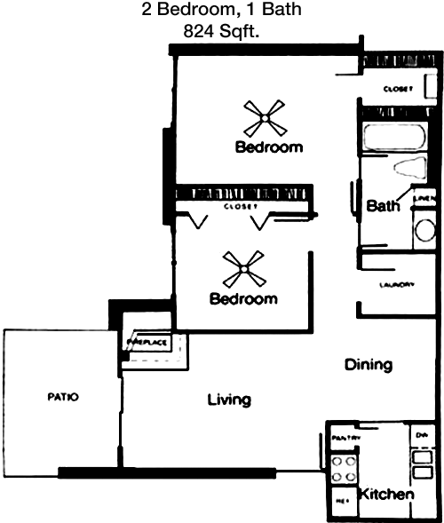 824 sq ft floorplan layout