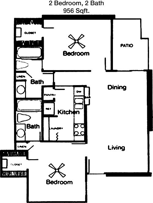 956 sq ft floorplan layout