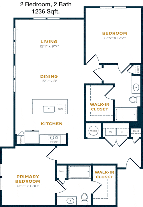 1,236 sq ft floorplan layout