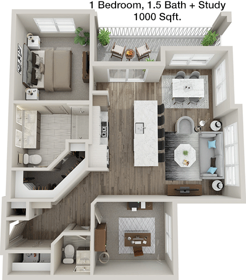 1,000 sq ft floorplan layout