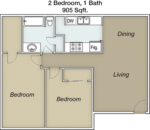 905 sq ft floorplan layout