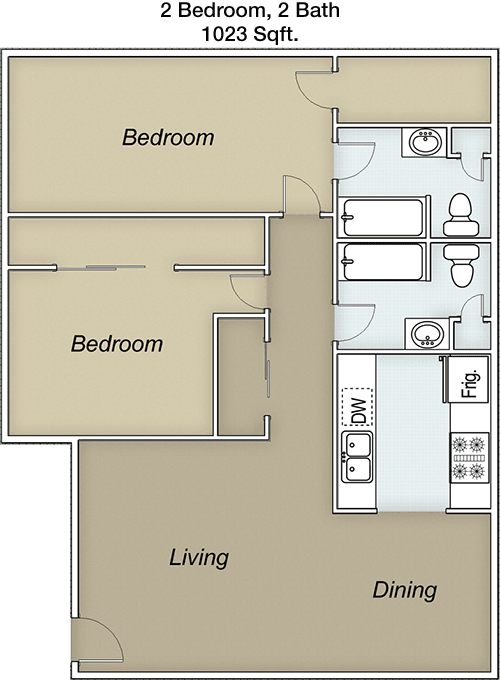 1,023 sq ft floorplan layout