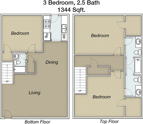 1,344 sq ft floorplan layout