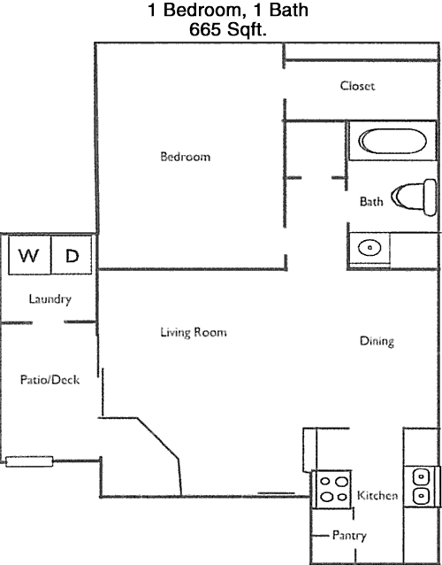 665 sq ft floorplan layout