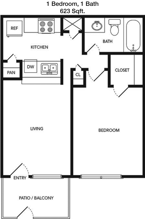 623 sq ft floorplan layout