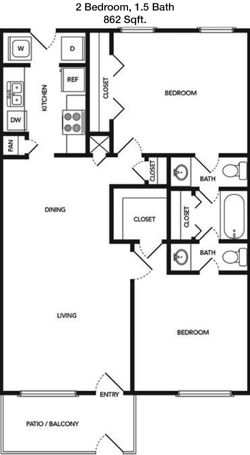 862 sq ft floorplan layout