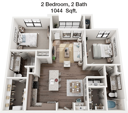1,044 sq ft floorplan layout