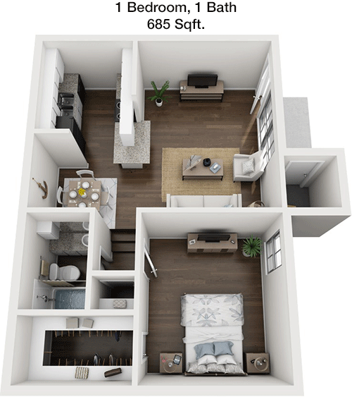685 sq ft floorplan layout