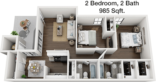 985 sq ft floorplan layout