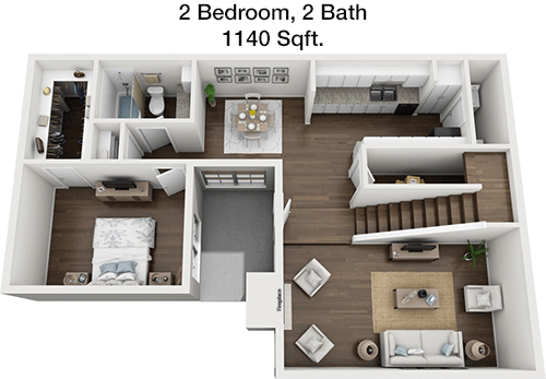 1,140 sq ft floorplan layout