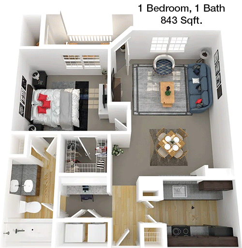 843 sq ft floorplan layout