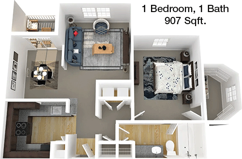 907 sq ft floorplan layout