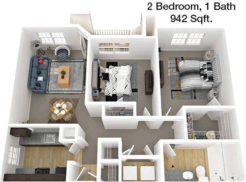 942 sq ft floorplan layout