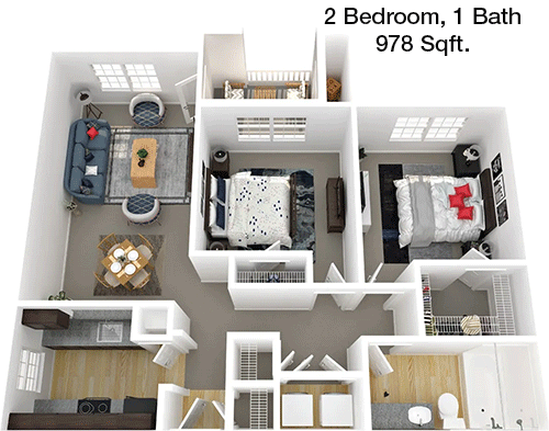 978 sq ft floorplan layout