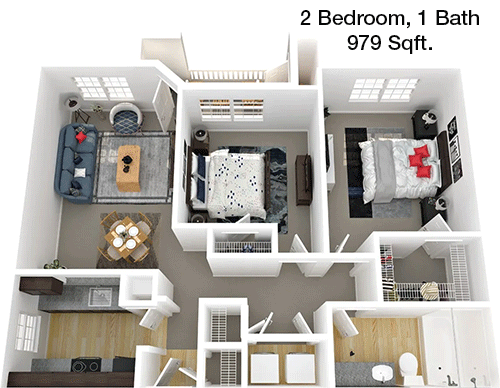 979 sq ft floorplan layout