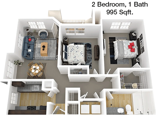 995 sq ft floorplan layout