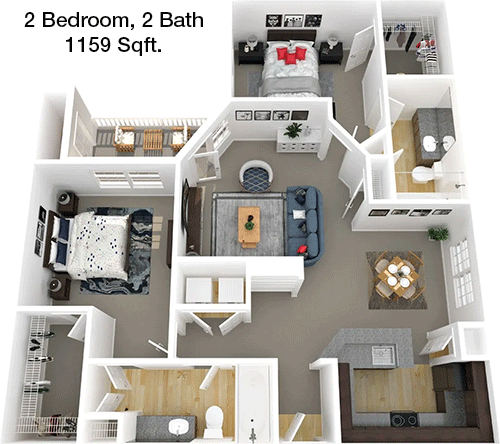 1,159 sq ft floorplan layout