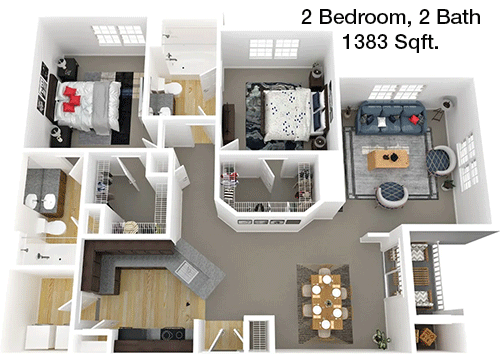 1,383 sq ft floorplan layout