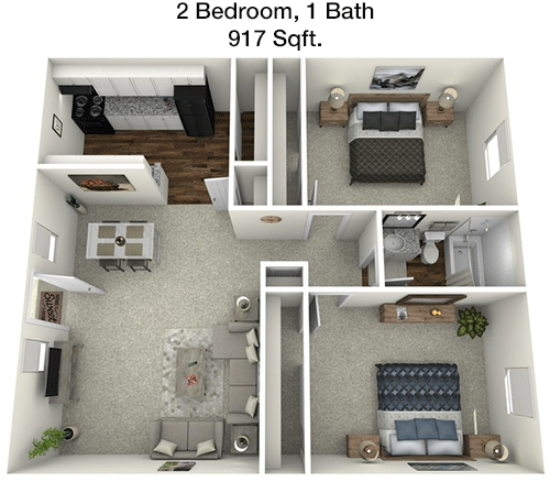 917 sq ft floorplan layout