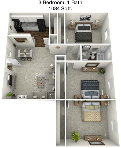 1,084 sq ft floorplan layout