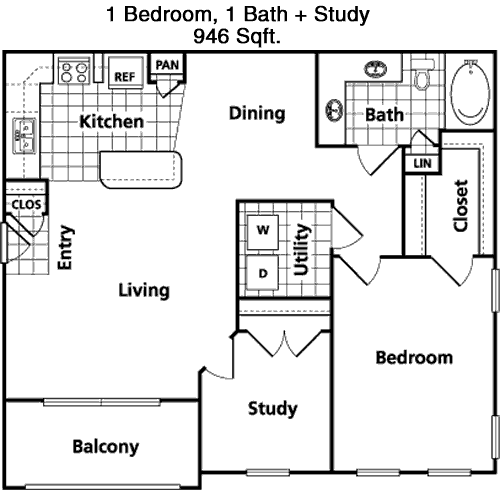 946 sq ft floorplan layout