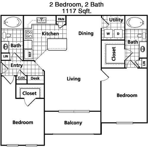 1,117 sq ft floorplan layout