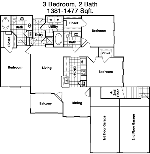 1,381 sq ft floorplan layout