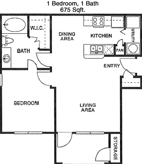 675 sq ft floorplan layout