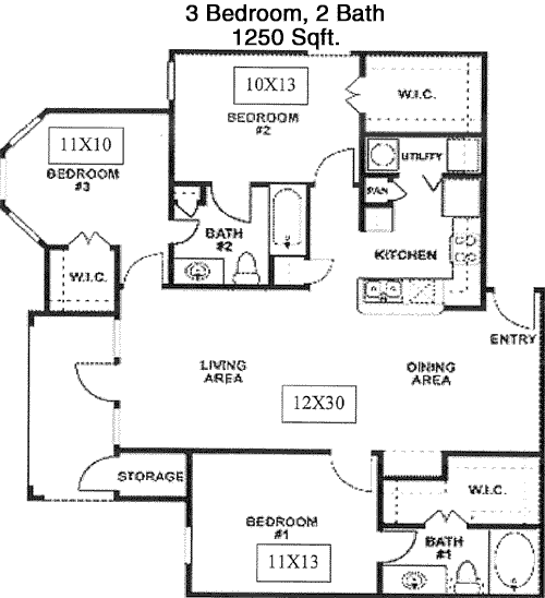 1,250 sq ft floorplan layout