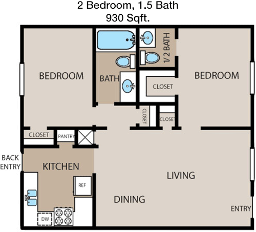930 sq ft floorplan layout