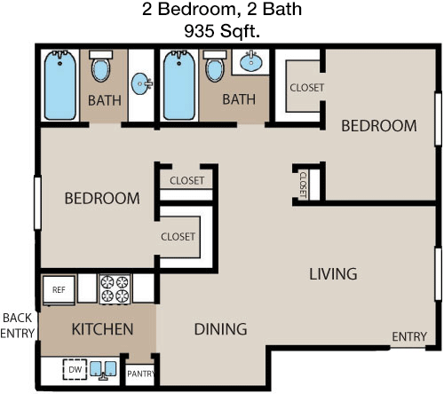 935 sq ft floorplan layout